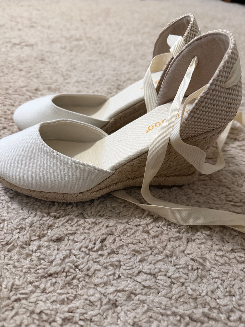 Women's Canvas Espadrille Wedge Ankle-Tie Heels - Cream